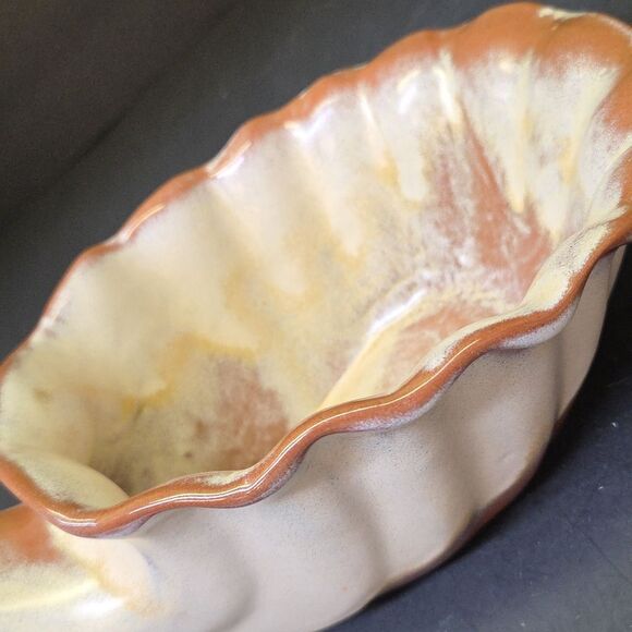 Vintage Frankoma 222 Pottery Prairie Green Cornucopia Horn of Plenty 12" Bowl - Picture 7 of 7